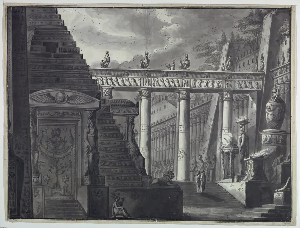 Stage Design, Courtyard of an Egyptian Temple — Antonio Giuseppe Basoli